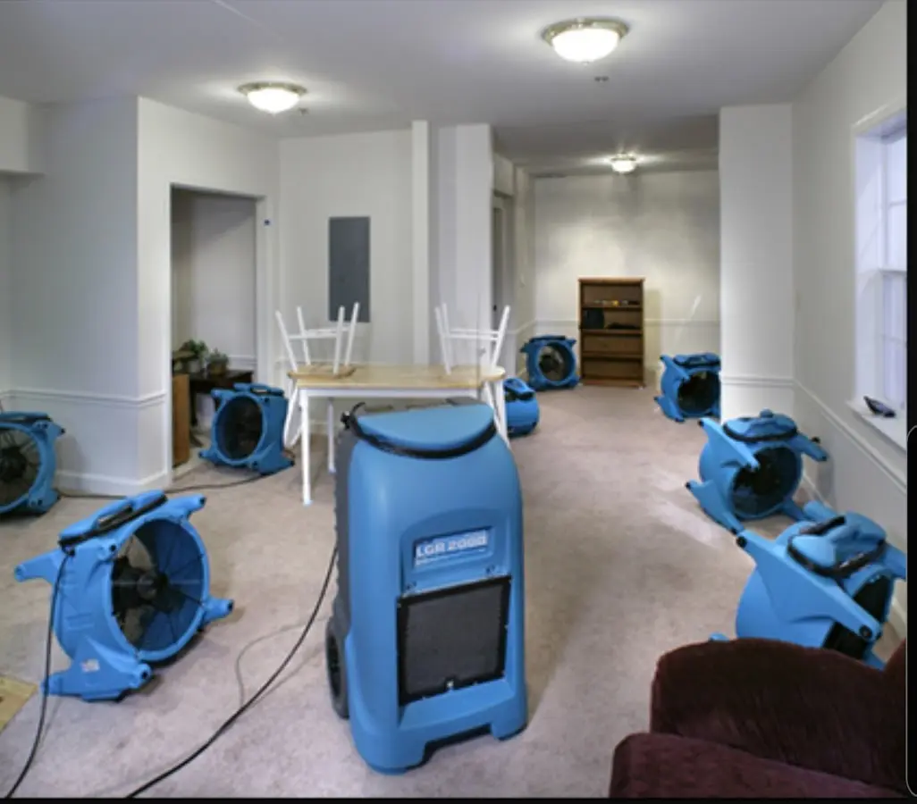Air movers and dehumidifier setup for Water Damage Restoration in Allegheny